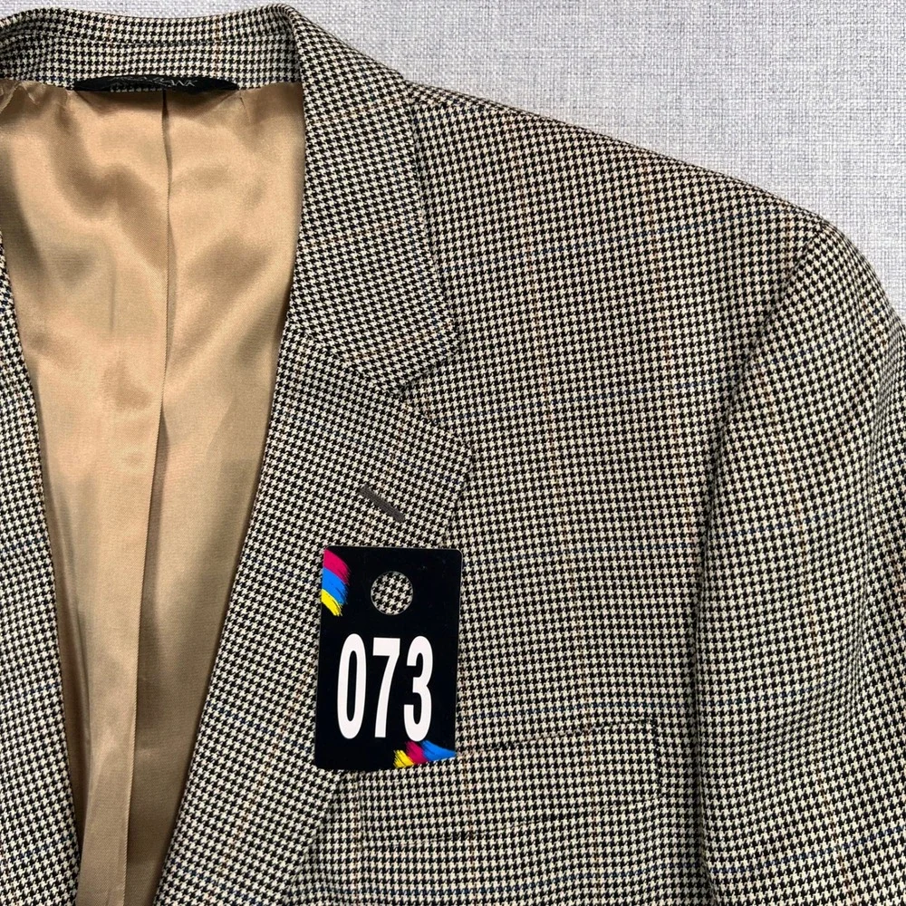 Jos. A. Bank Silk Wool‎ Houndstooth Sport Coat Blazer Men 46R Brown Classic Prep